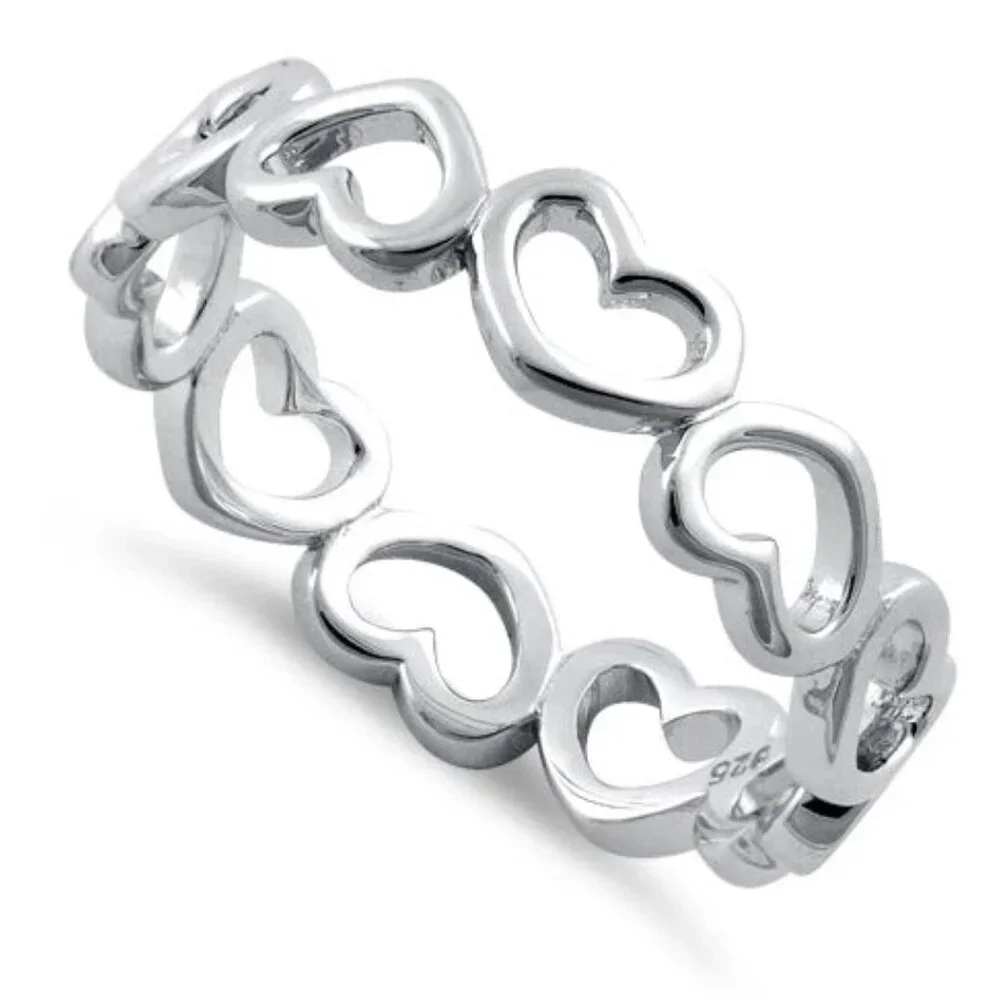 925 STERLING SILVER Hearts Eternity Band Ring Thumb Ring - Picture 13 of 16
